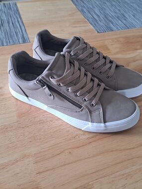 Womens Casual Taupe Sneakers with Side Zip